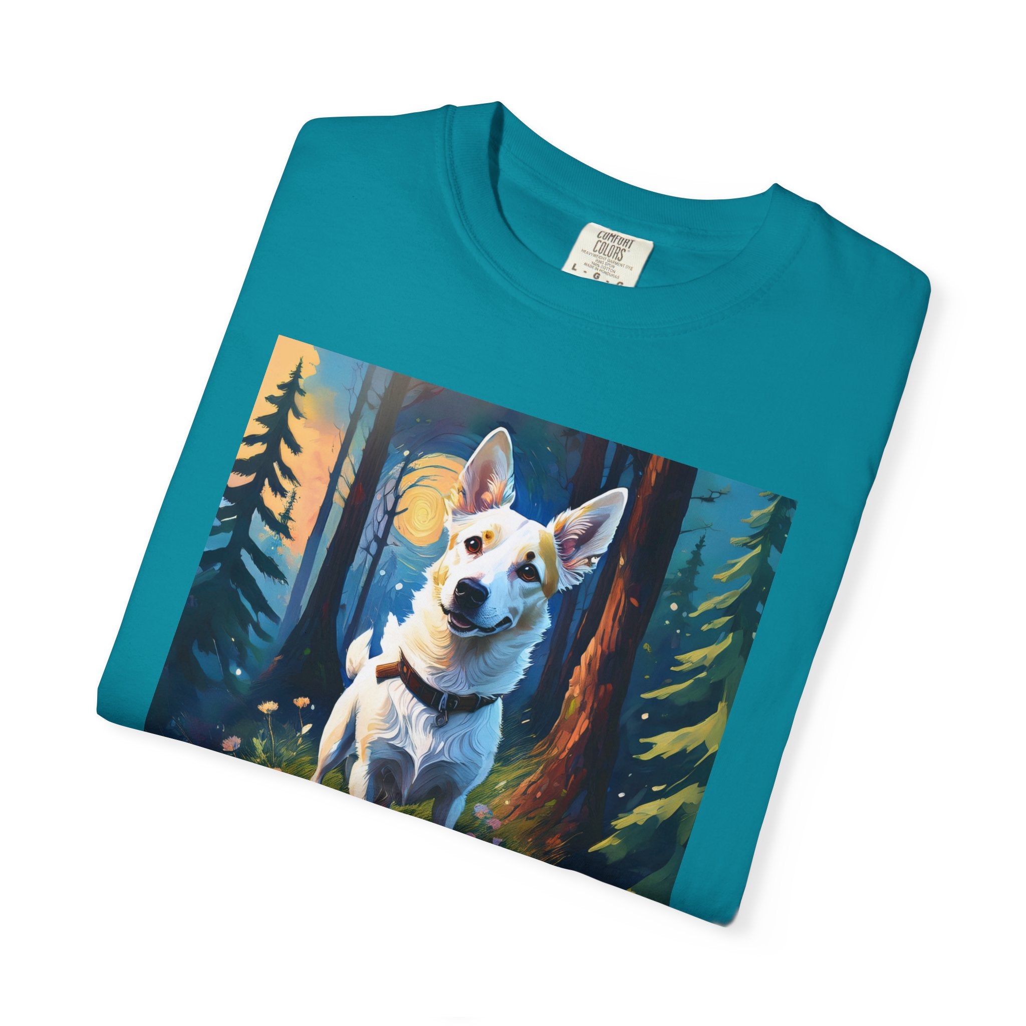 White/Tan Dog Forest Walk Unisex Garment-Dyed T-shirt