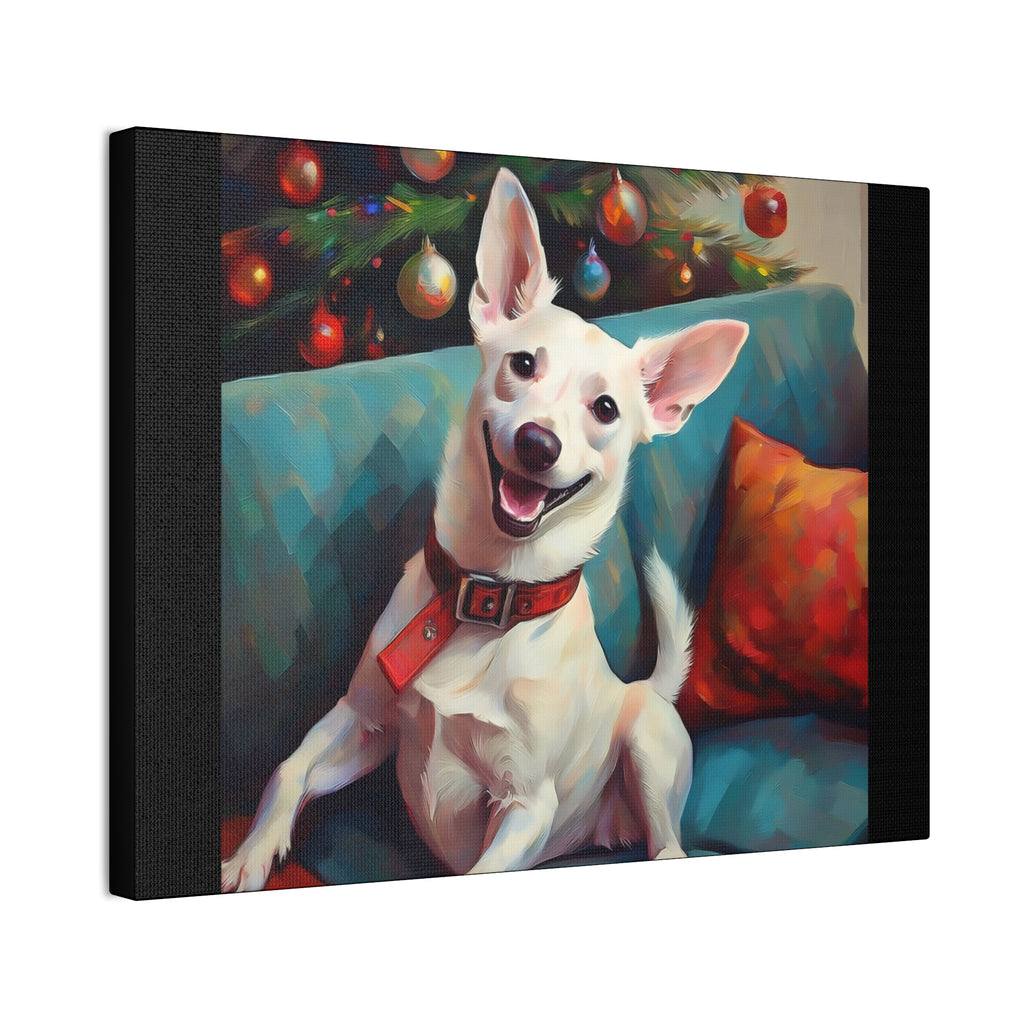 White Corgi Holiday II Canvas Painting
