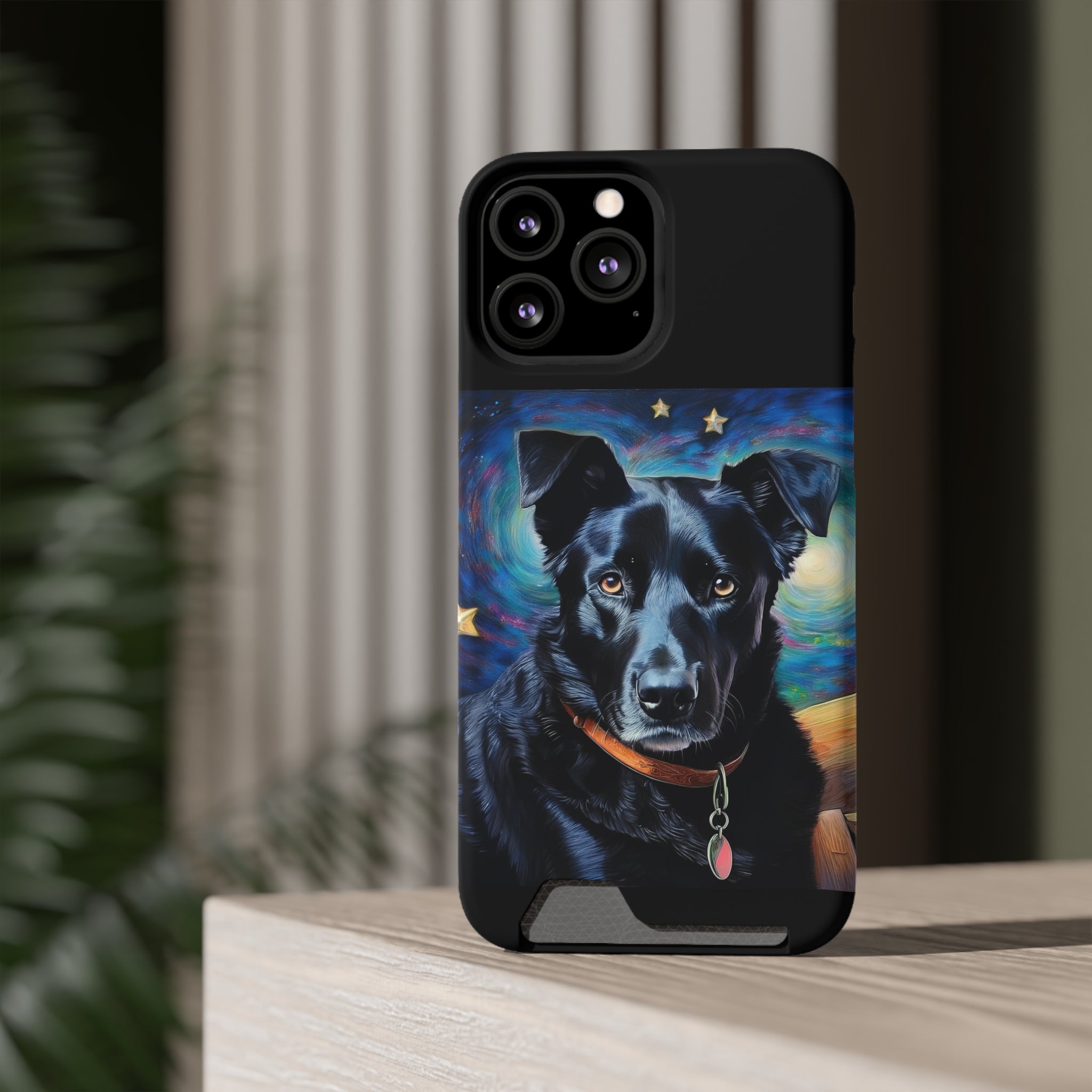 Black Shepherd Lab Stary Night Phone Case with Card Holder