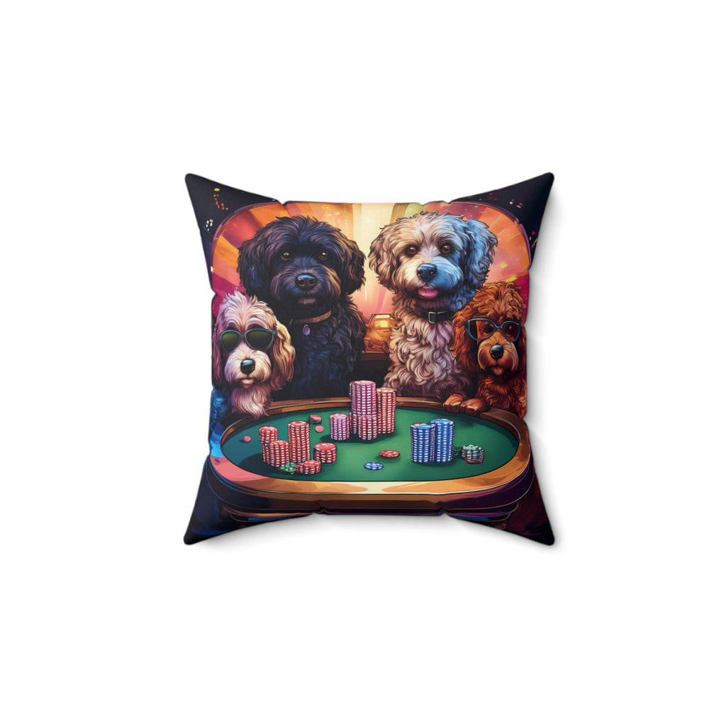 Doodle Poker Night Polyester Square Pillow