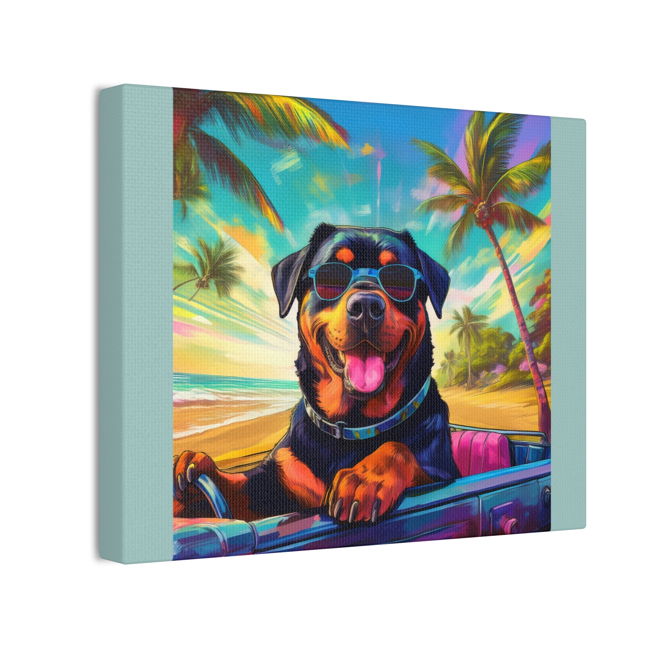 Rottweiler Beach Drive Canvas Painting