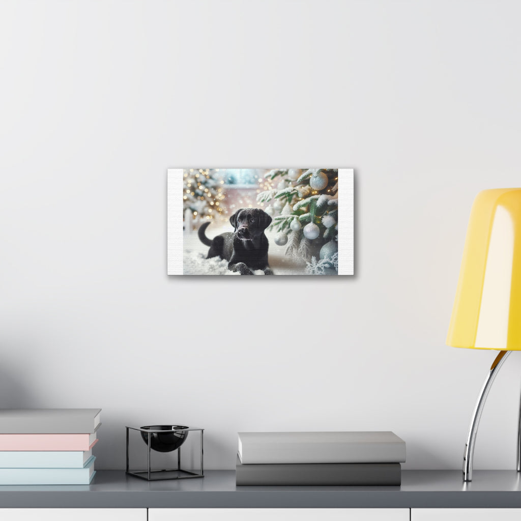 Black Lab Puppy Holiday Canvas Stretched, 0.75"