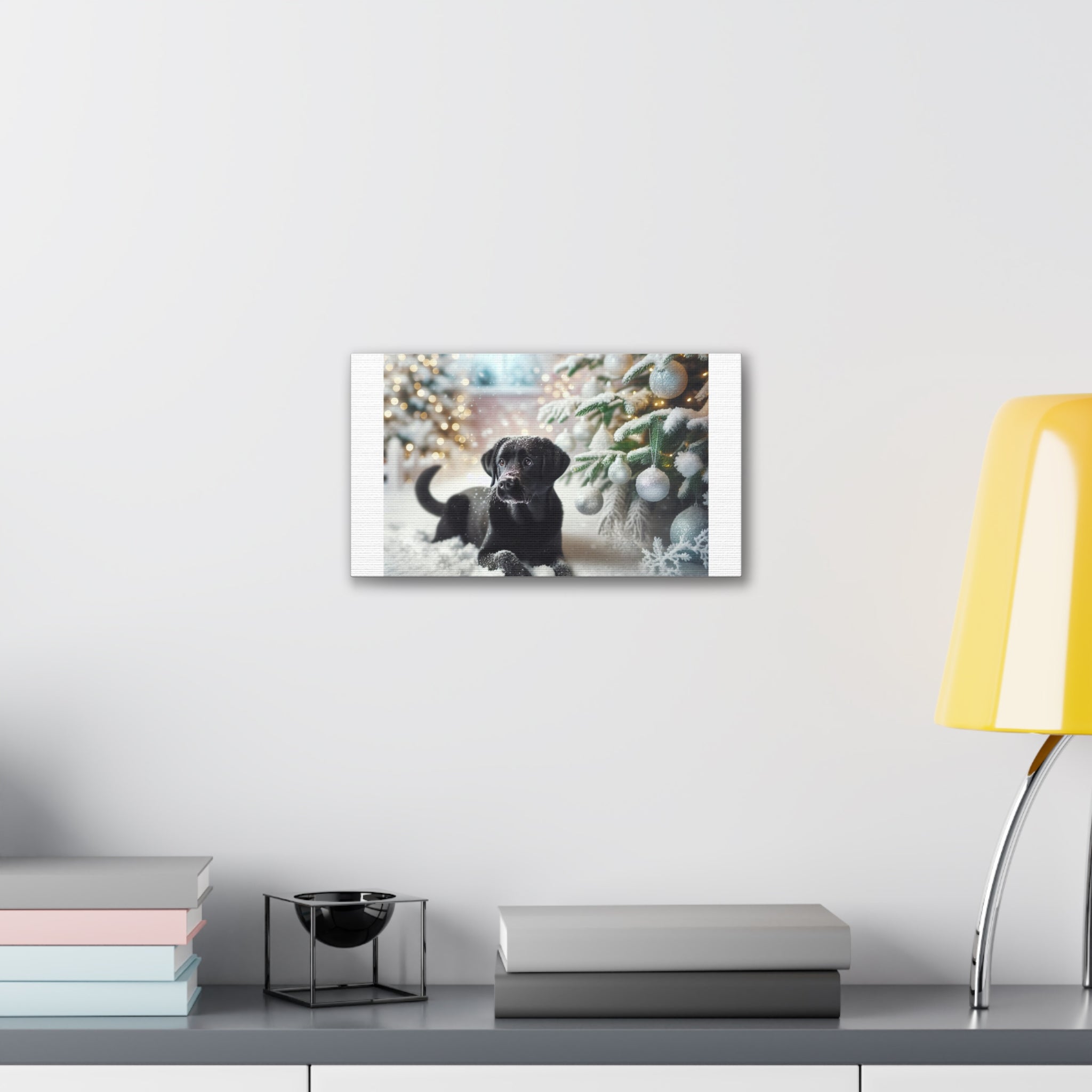 Black Lab Puppy Holiday Canvas Stretched, 0.75"